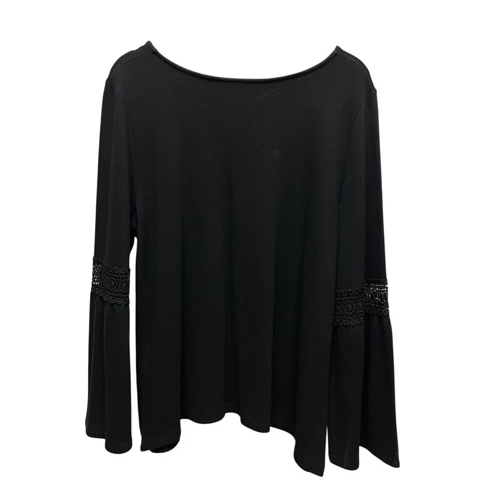 Chico's Black Knit Bell Sleeve with Crochet Detail Top - Picture 5 of 6